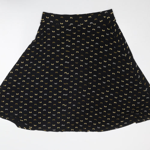 Marks and Spencer Womens Black Geometric Viscose Swing Skirt Size 14 - Butterfly Pattern