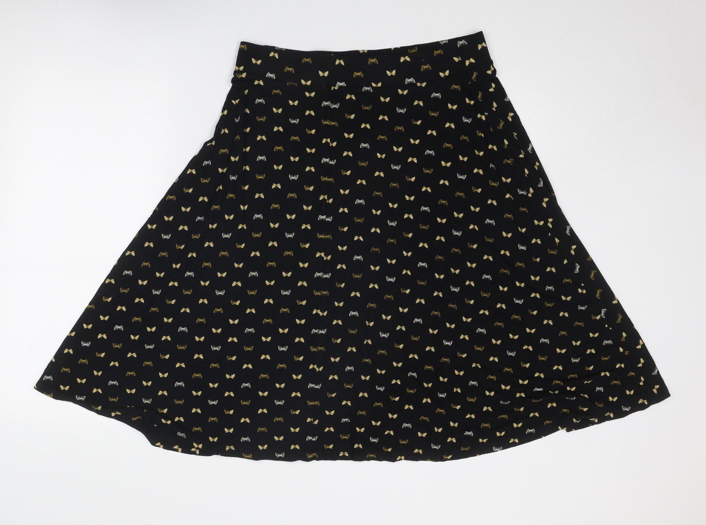 Marks and Spencer Womens Black Geometric Viscose Swing Skirt Size 14 - Butterfly Pattern