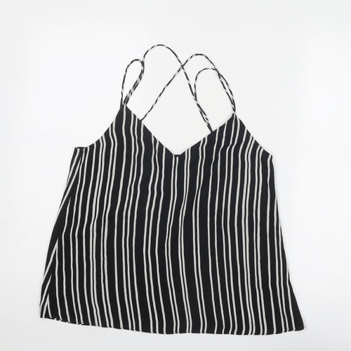 H&M Womens Black Striped Polyester Basic Tank Size 8 V-Neck