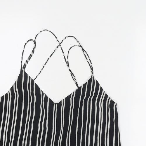 H&M Womens Black Striped Polyester Basic Tank Size 8 V-Neck