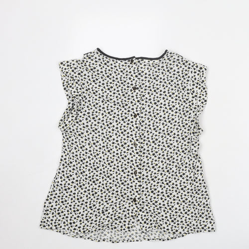 Oasis Womens White Geometric Viscose Basic T-Shirt Size 12 Collared