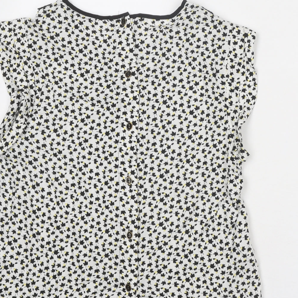 Oasis Womens White Geometric Viscose Basic T-Shirt Size 12 Collared