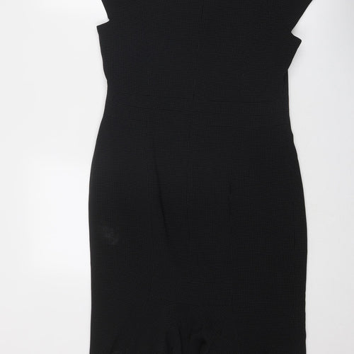 Debenhams Womens Black Polka Dot Polyester Shift Size 12 Square Neck Zip
