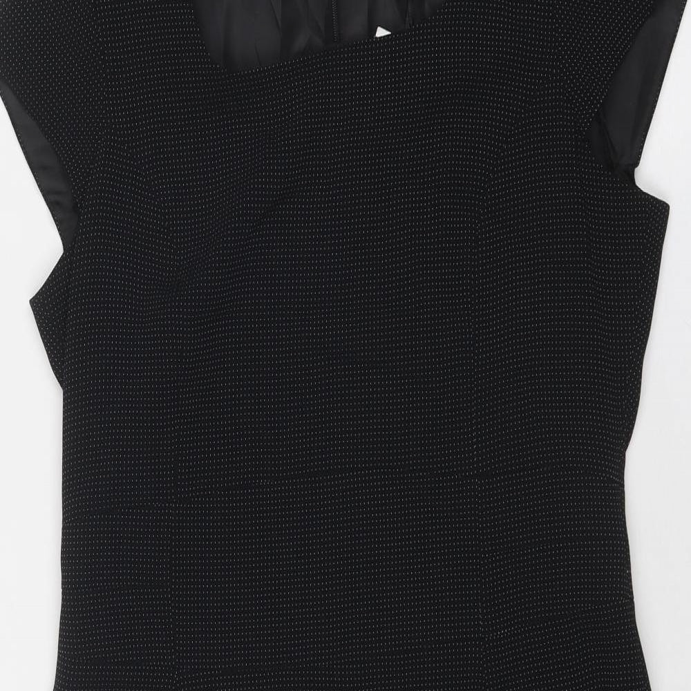 Debenhams Womens Black Polka Dot Polyester Shift Size 12 Square Neck Zip