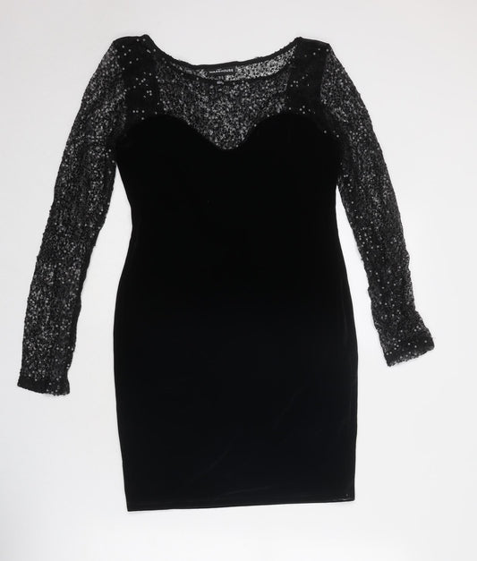 Warehouse Womens Black Polyester Bodycon Size 12 Round Neck Pullover