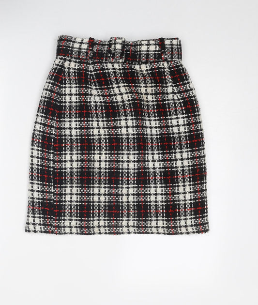 Zygo Womens Multicoloured Plaid Acrylic A-Line Skirt Size 12 Zip - Belt Included