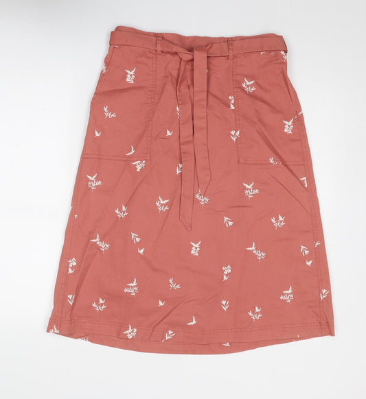 White Stuff Womens Pink Geometric Cotton A-Line Skirt Size 12 - Bird Pattern