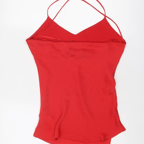 Zara Womens Red Polyester Basic Tank Size XS V-Neck