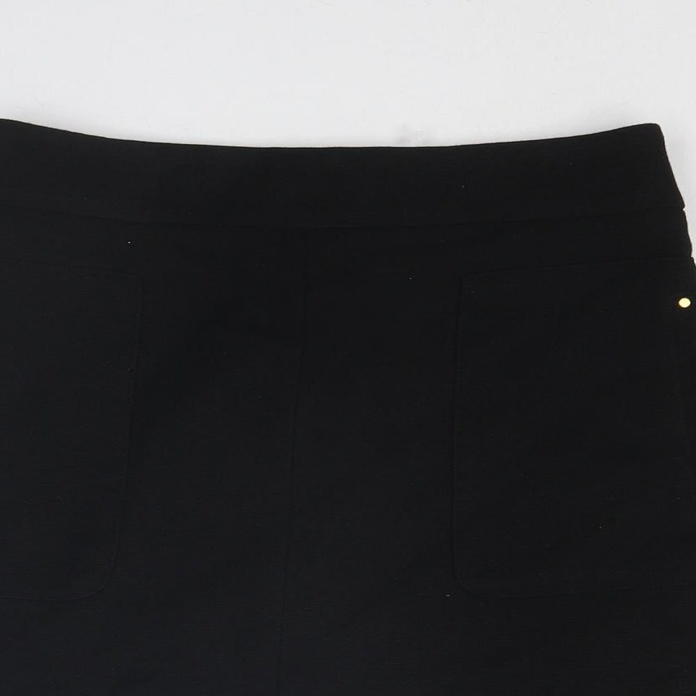 H&M Womens Black Polyester A-Line Skirt Size 8 Zip