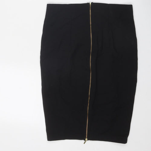 Zara Womens Black Polyester A-Line Skirt Size L Zip