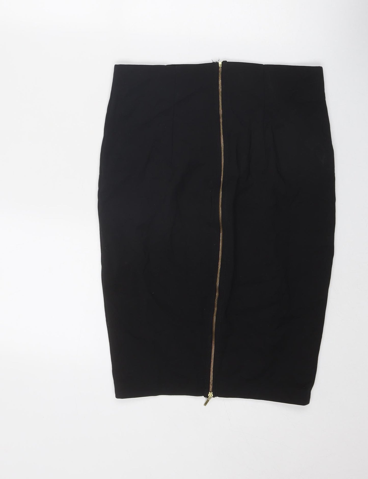 Zara Womens Black Polyester A-Line Skirt Size L Zip