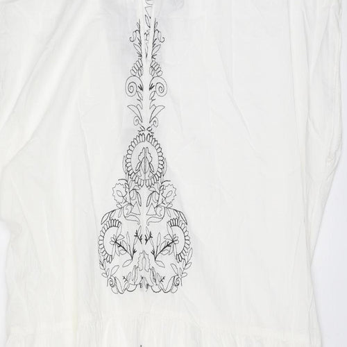 Zara Womens White Geometric Polyester Kaftan Size XL V-Neck Pullover