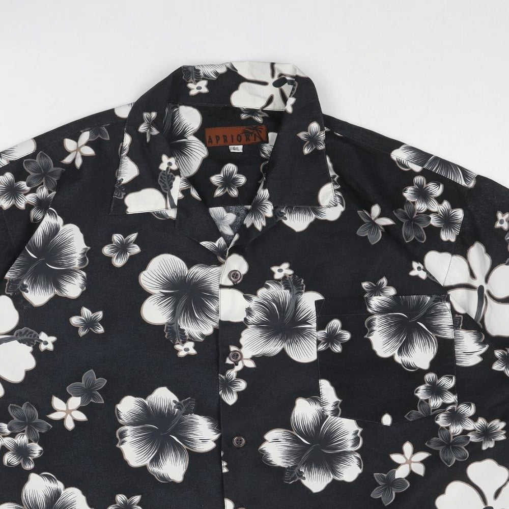 Apriori Mens Grey Floral Polyester Button-Up Size L Collared Button