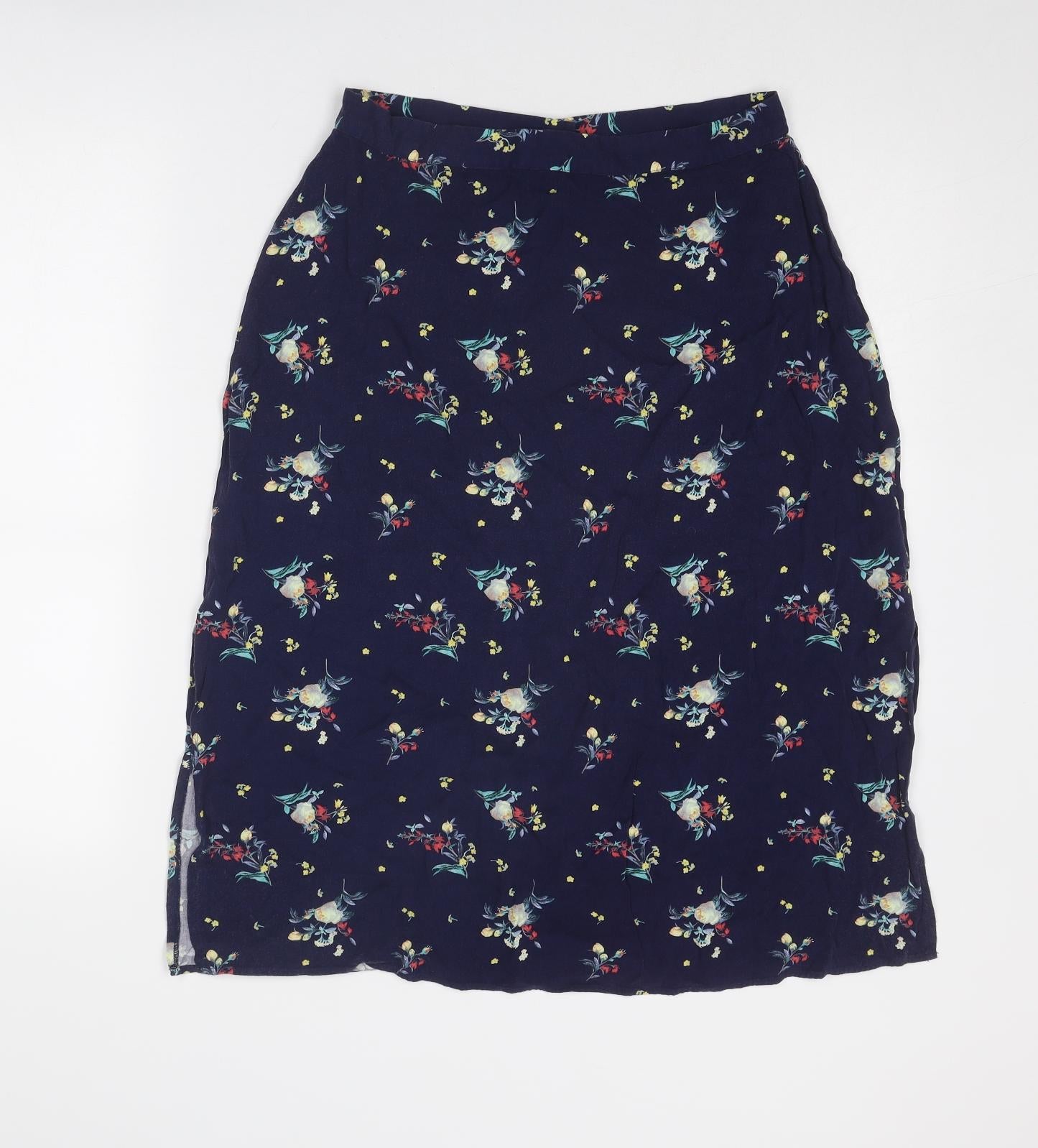 Oasis Womens Blue Floral Viscose Peasant Skirt Size 12 Button