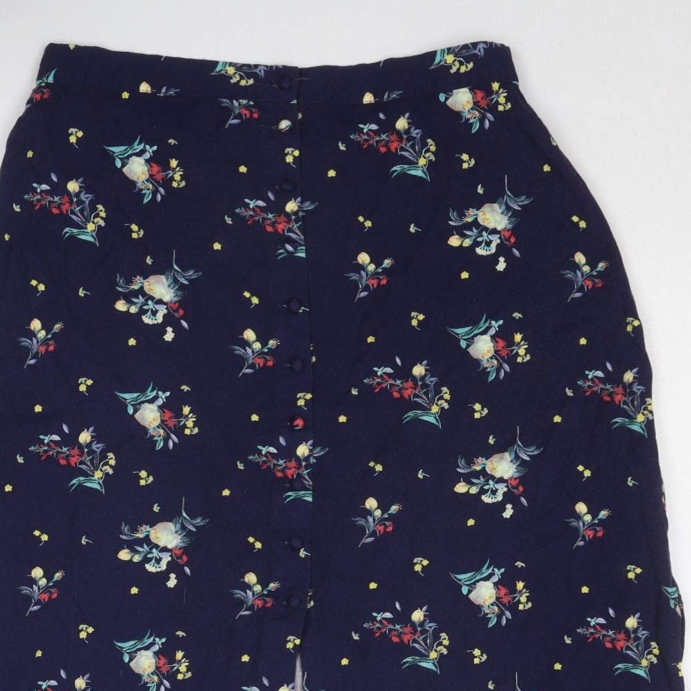 Oasis Womens Blue Floral Viscose Peasant Skirt Size 12 Button
