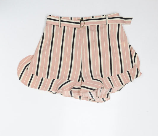 River Island Womens Pink Striped Polyester Basic Shorts Size 10 Regular Pull On