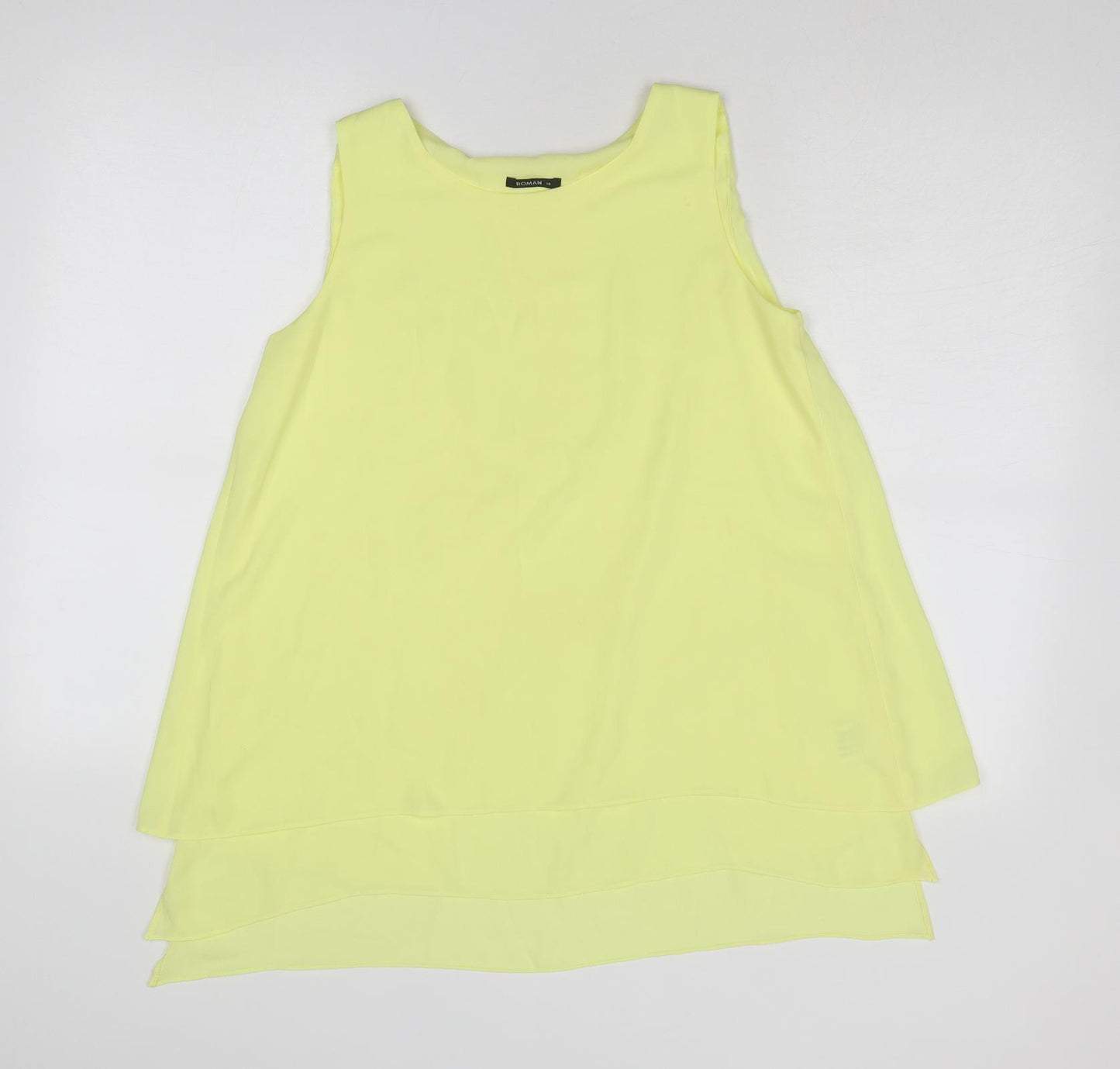 Roman Womens Yellow Polyester Basic Blouse Size 10 Round Neck