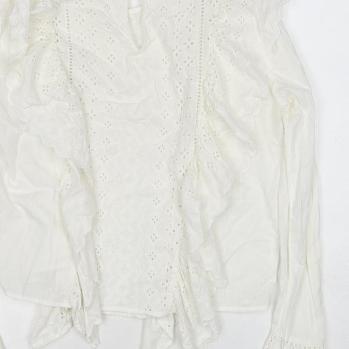 Zara Womens White Cotton Basic Blouse Size M Round Neck