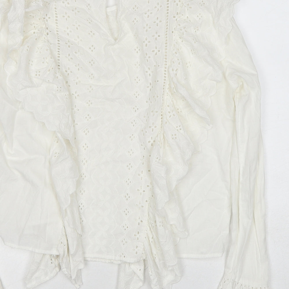 Zara Womens White Cotton Basic Blouse Size M Round Neck