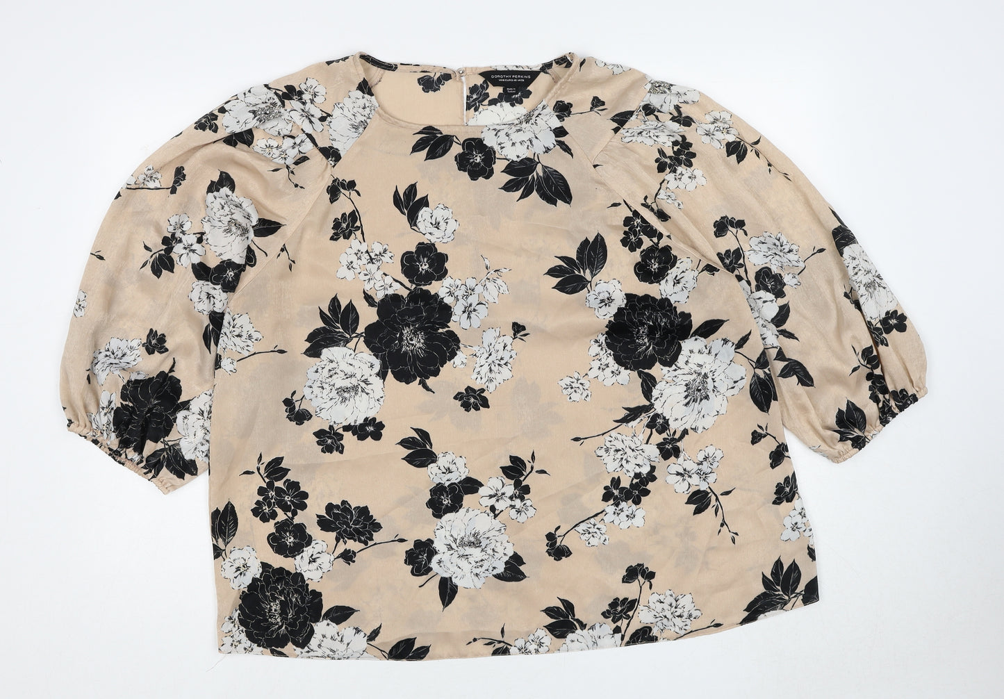 Dorothy Perkins Womens Beige Floral Polyester Basic Blouse Size 20 Round Neck