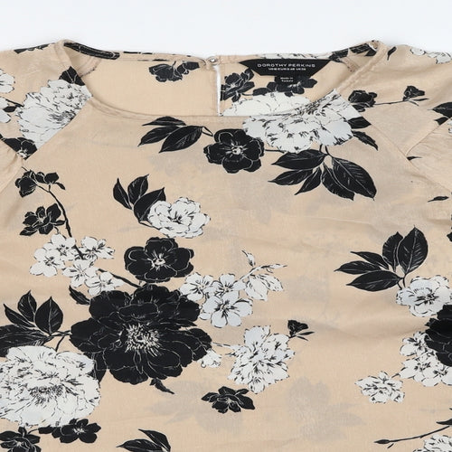 Dorothy Perkins Womens Beige Floral Polyester Basic Blouse Size 20 Round Neck
