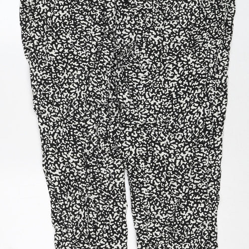 Marks and Spencer Womens Black Geometric Linen Harem Trousers Size 18 Regular