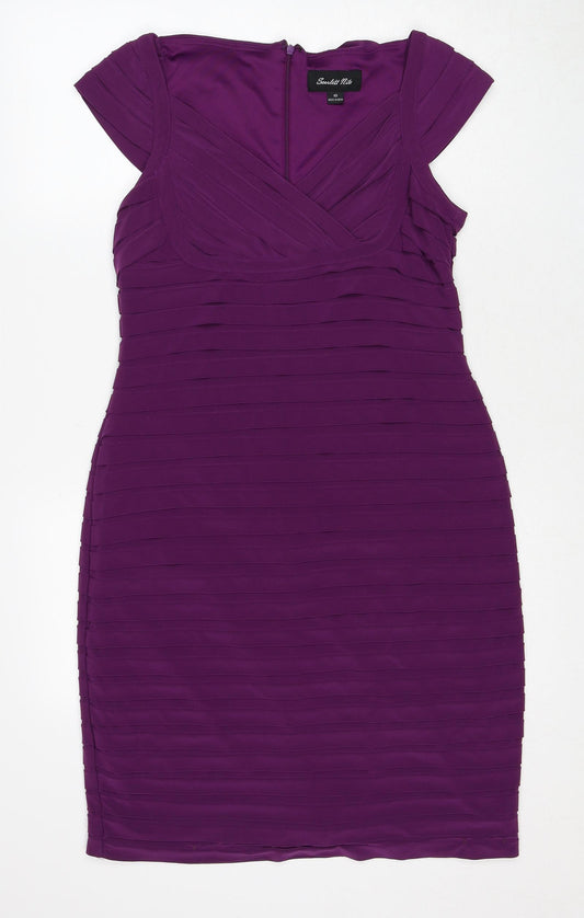 Scarlett Nite Womens Purple Polyester Shift Size 10 V-Neck Zip