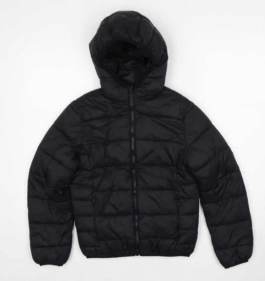 River Island Boys Black Quilted Jacket Size 12 Years Zip