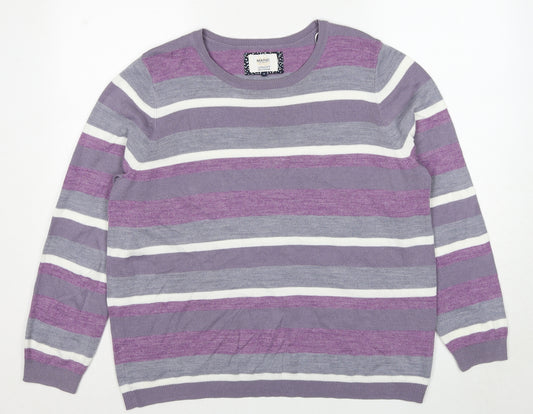 Maine Womens Purple Round Neck Striped Acrylic Pullover Jumper Size 18