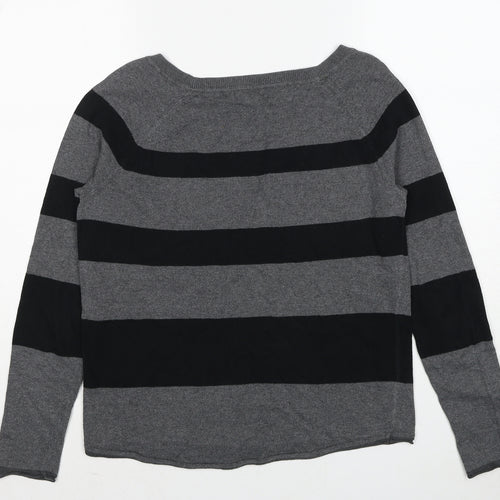 Gap Womens Grey Round Neck Striped Polyester Pullover Jumper Size S