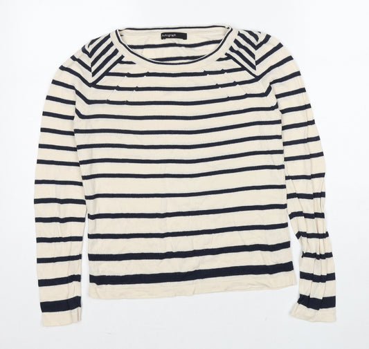 Autograph Womens Ivory Boat Neck Striped Cotton Pullover Jumper Size 8