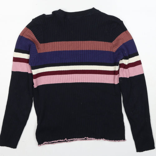 Marks and Spencer Girls Black Round Neck Striped Cotton Pullover Jumper Size 12-13 Years Pullover