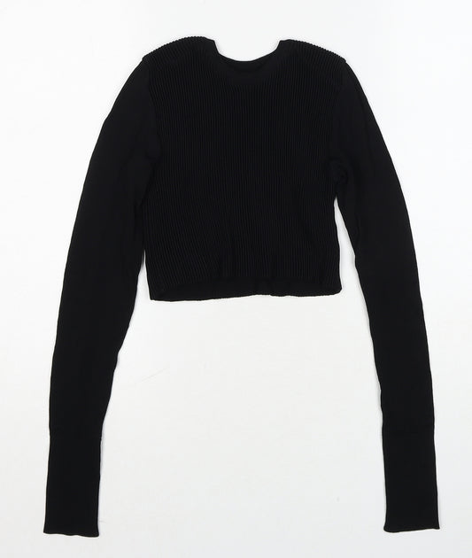 Zara Womens Black Round Neck Viscose Pullover Jumper Size S