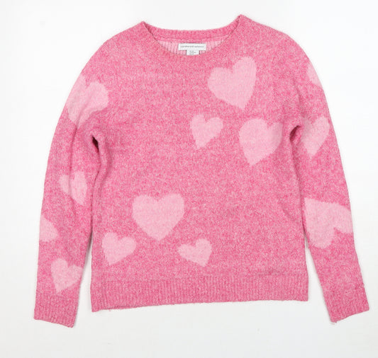 Cupcakes and Cashmere Womens Pink Round Neck Geometric Polyester Pullover Jumper Size XS - Love Heart