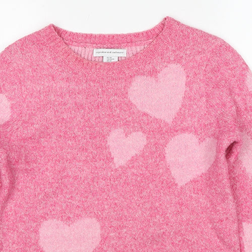 Cupcakes and Cashmere Womens Pink Round Neck Geometric Polyester Pullover Jumper Size XS - Love Heart