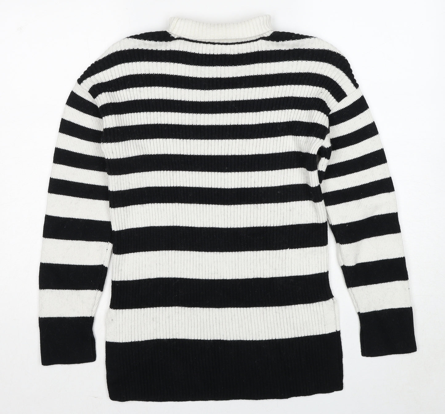 Marks and Spencer Womens Multicoloured Roll Neck Striped Cotton Pullover Jumper Size S - Side Slits