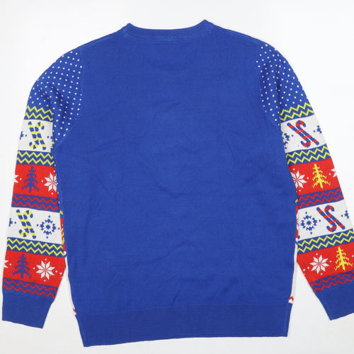 Livergy Mens Blue Round Neck Fair Isle Acrylic Pullover Jumper Size M Long Sleeve - Christmas Lidl Favorina Deluxe Alesto