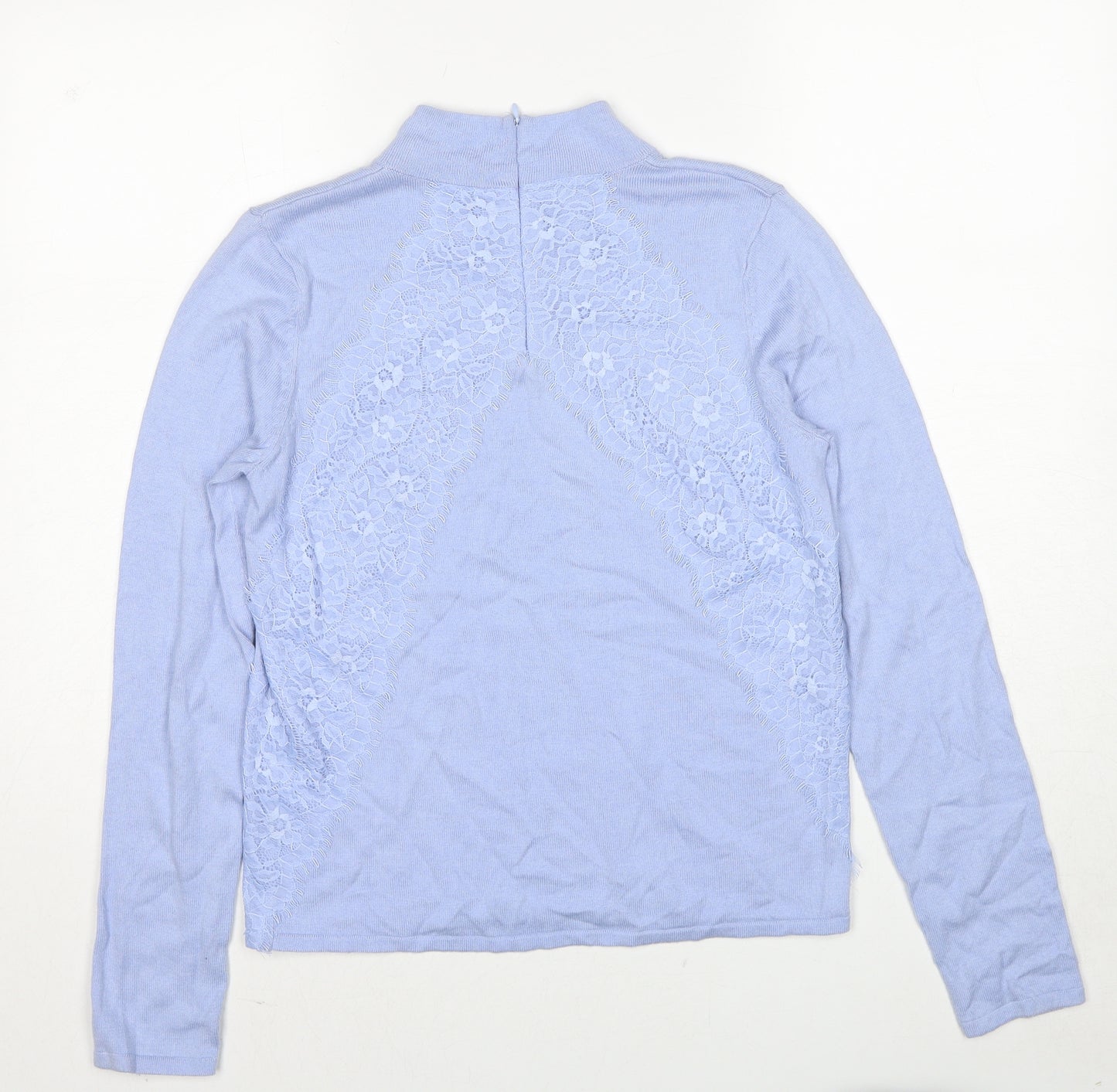 Coast Womens Blue High Neck Polyamide Pullover Jumper Size S - Lace Detail