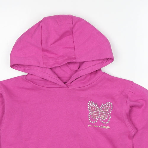 John Lewis Girls Pink Cotton Pullover Hoodie Size 9 Years Pullover - Dance Like A Butterfly
