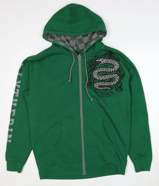 Harry Potter Mens Green Cotton Full Zip Hoodie Size M - Slytherin