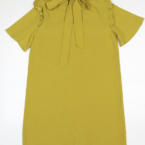 River Island Womens Yellow Polyester T-Shirt Dress Size 10 Round Neck Button