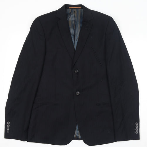 Topman Mens Black Striped Polyester Jacket Suit Jacket Size 40 Regular