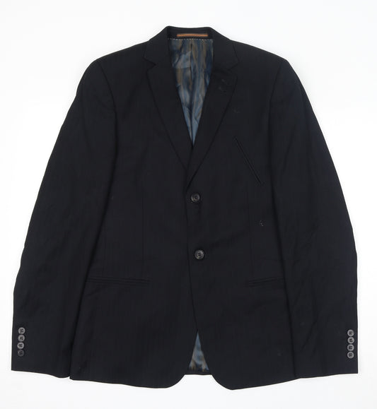 Topman Mens Black Striped Polyester Jacket Suit Jacket Size 40 Regular