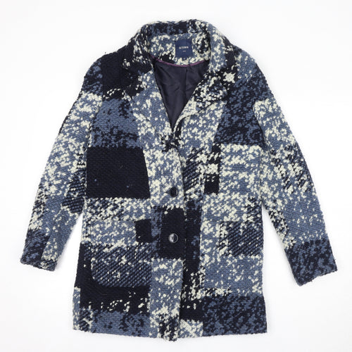 NEXT Womens Blue Geometric Overcoat Coat Size 8 Button