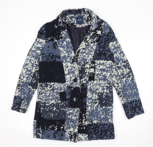 NEXT Womens Blue Geometric Overcoat Coat Size 8 Button