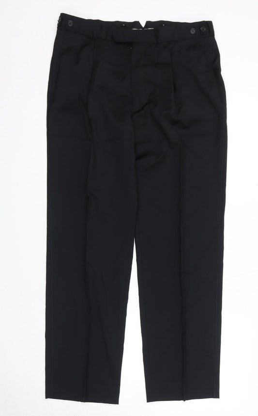 Marks and Spencer Mens Black Wool Trousers Size 34 in L30 in Regular Zip