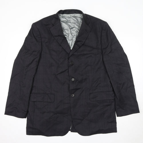 Marks and Spencer Mens Black Check Wool Jacket Suit Jacket Size 42 Regular