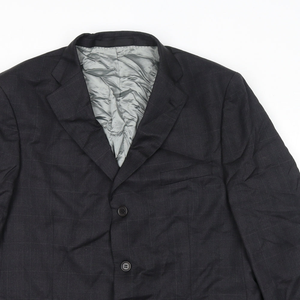 Marks and Spencer Mens Black Check Wool Jacket Suit Jacket Size 42 Regular