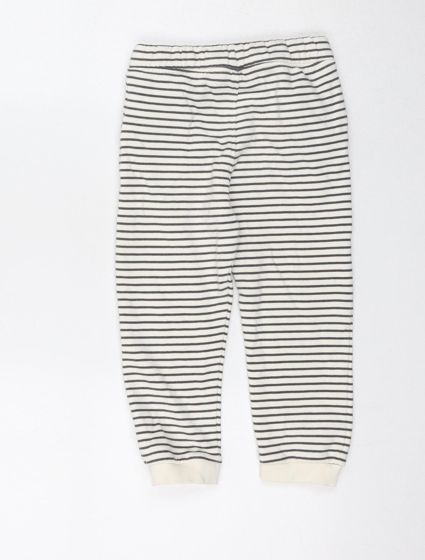 Marks and Spencer Boys Ivory Striped Cotton Jogger Trousers Size 2-3 Years Regular Pullover
