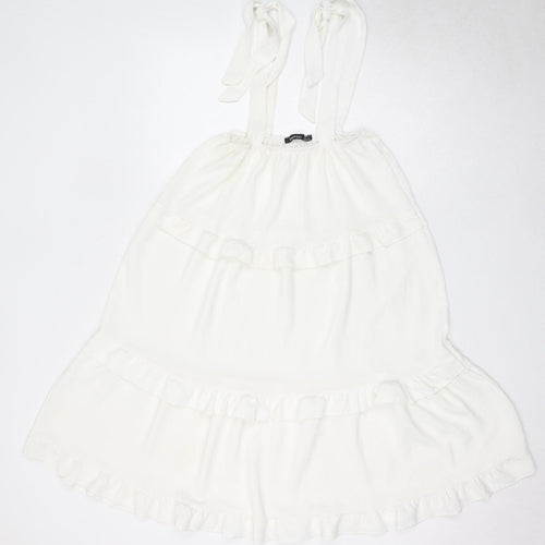 Boohoo Womens Ivory Polyester Tank Dress Size 10 Square Neck - Ruffle